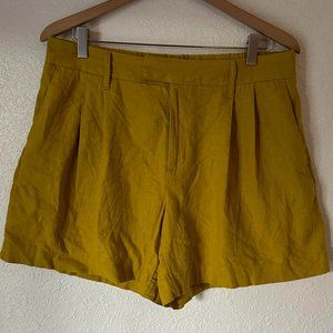 A New Day Pleated Elastic Waist Linen Shorts Chartreuse 12 NWOT